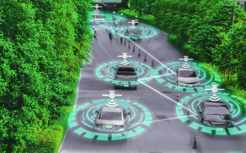 Connected vehicle technology visualization showing advanced automotive communication systems